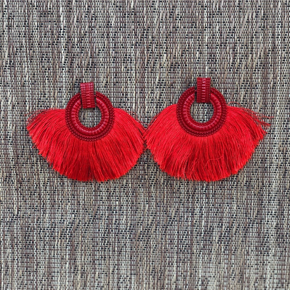 Boho red tassel earrings